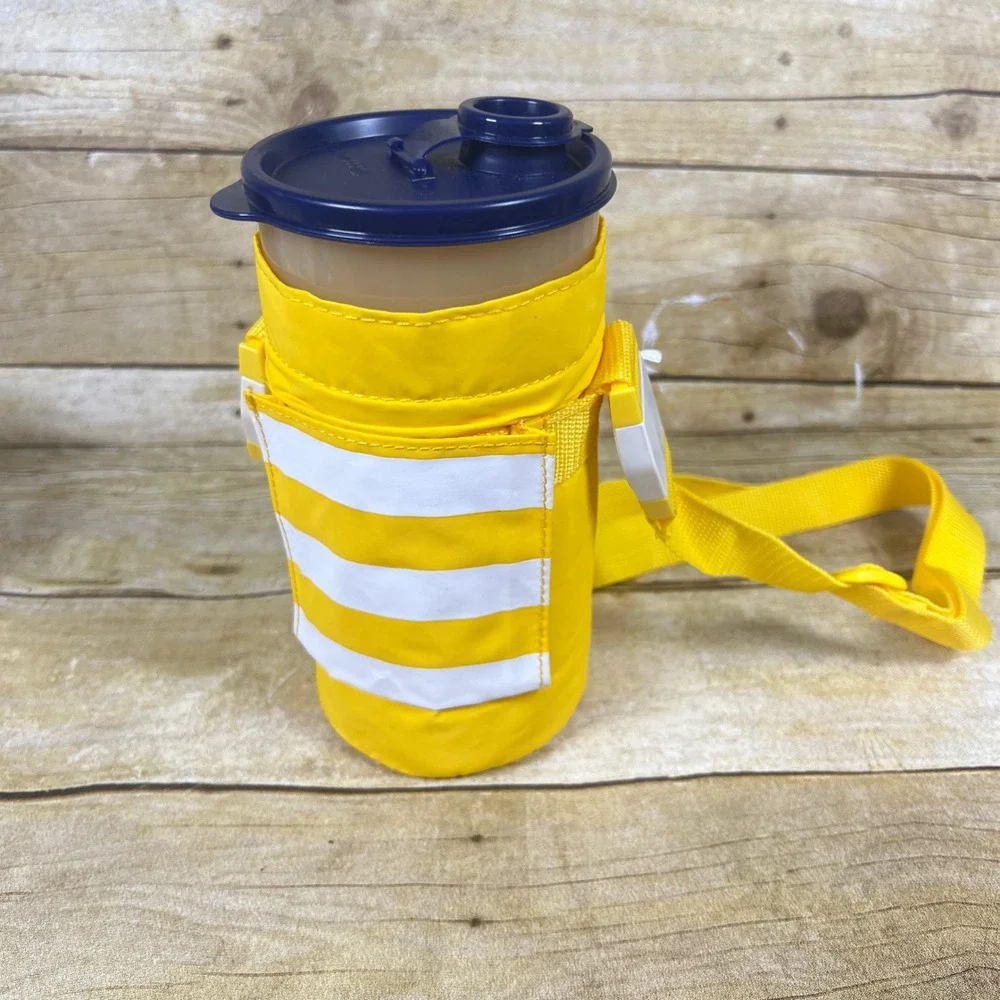 Vtg Tupperware Thirstquake 30oz Tumbler Insulated Carrying Bag Yellow and White